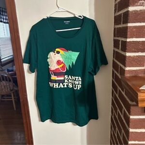 Old Navy Size XL Santa Christmas Teal Graphic T-Shirt